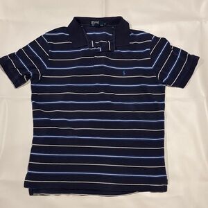 Vintage Polo Ralph Lauren Dark Blue Short Sleeve Polo with Stripes XL US Made